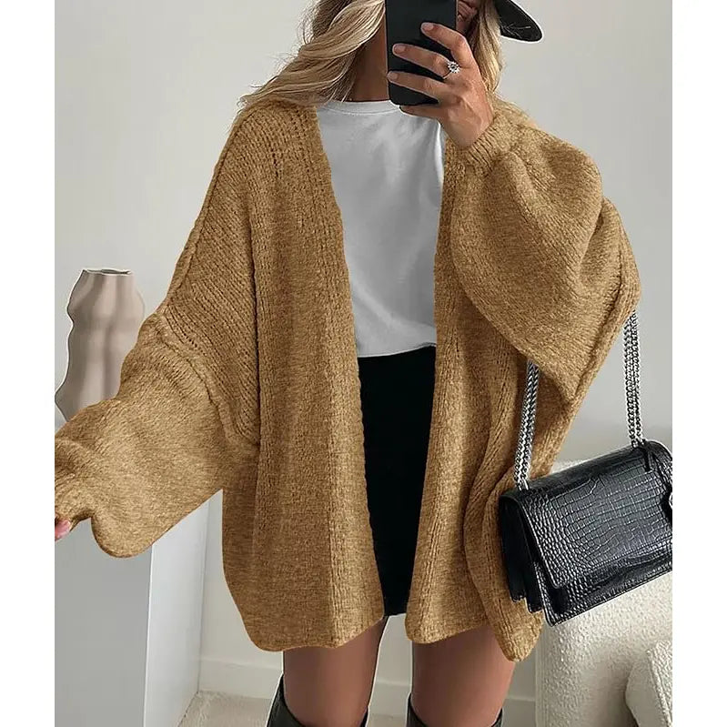 Women's Oversized Cardigan Sweater Fall Long Lantern Sleeve Knit Open Front Lightweight Sweater Knitwear Tops(Free shiping)