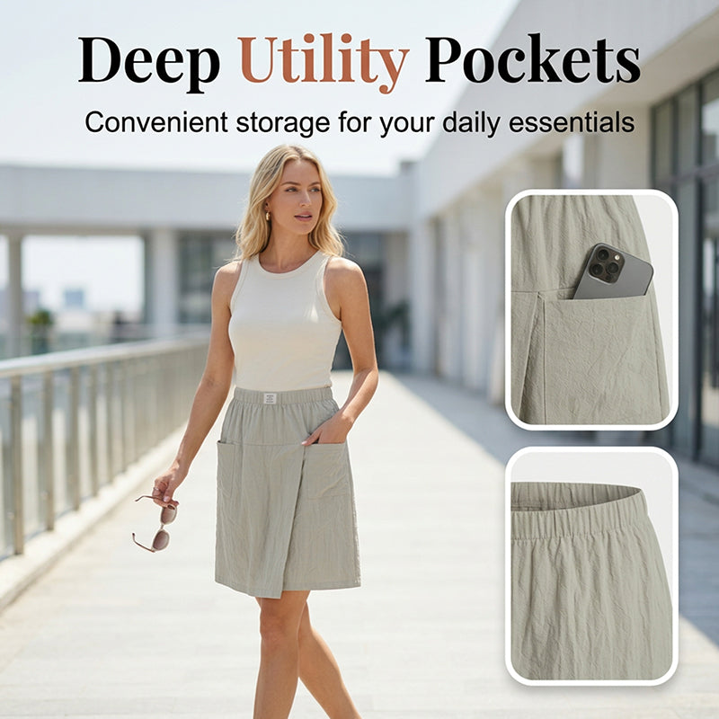 Limited-Time⌛🌿 Flattering Asymmetrical Skort with Essential Pockets – Skirt Elegance Meets Shorts Practicality
