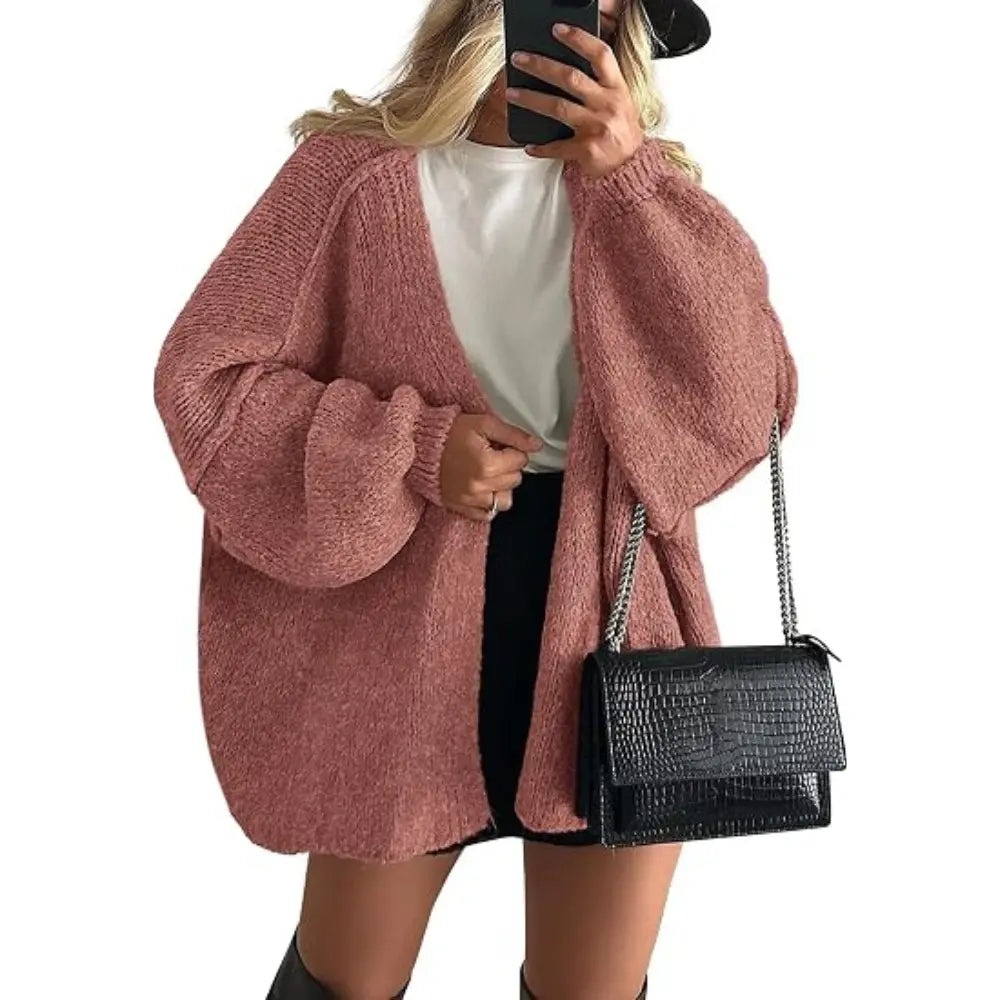 Women's Oversized Cardigan Sweater Fall Long Lantern Sleeve Knit Open Front Lightweight Sweater Knitwear Tops(Free shiping)