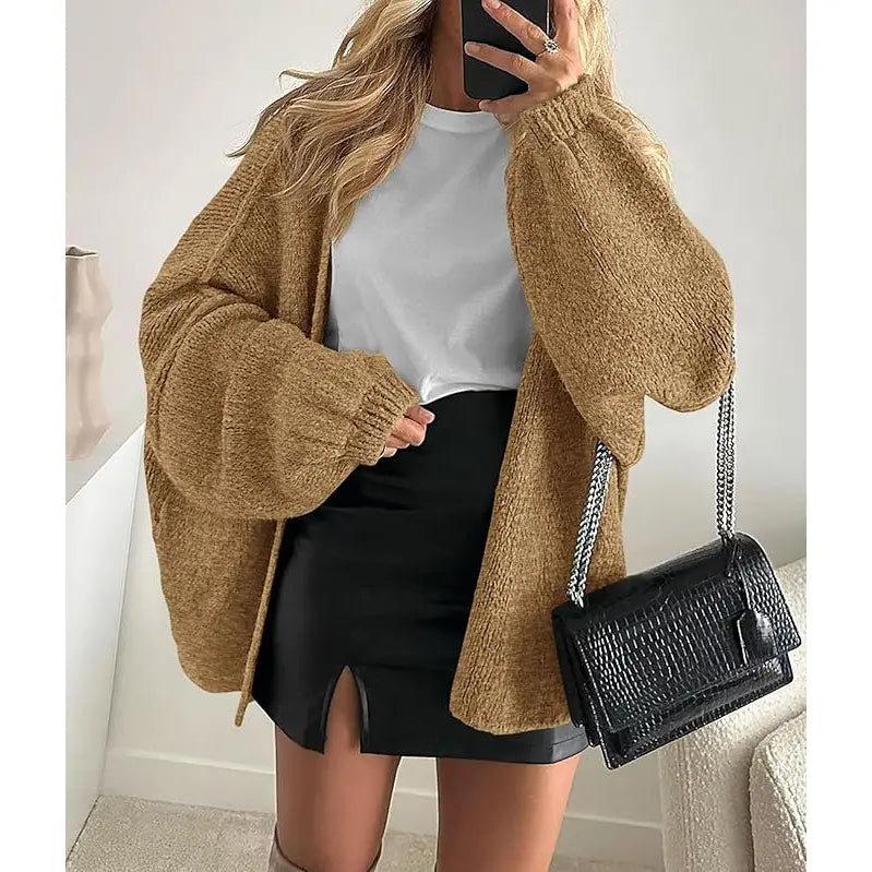 Women's Oversized Cardigan Sweater Fall Long Lantern Sleeve Knit Open Front Lightweight Sweater Knitwear Tops(Free shiping)