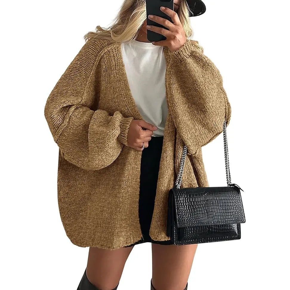 Women's Oversized Cardigan Sweater Fall Long Lantern Sleeve Knit Open Front Lightweight Sweater Knitwear Tops(Free shiping)