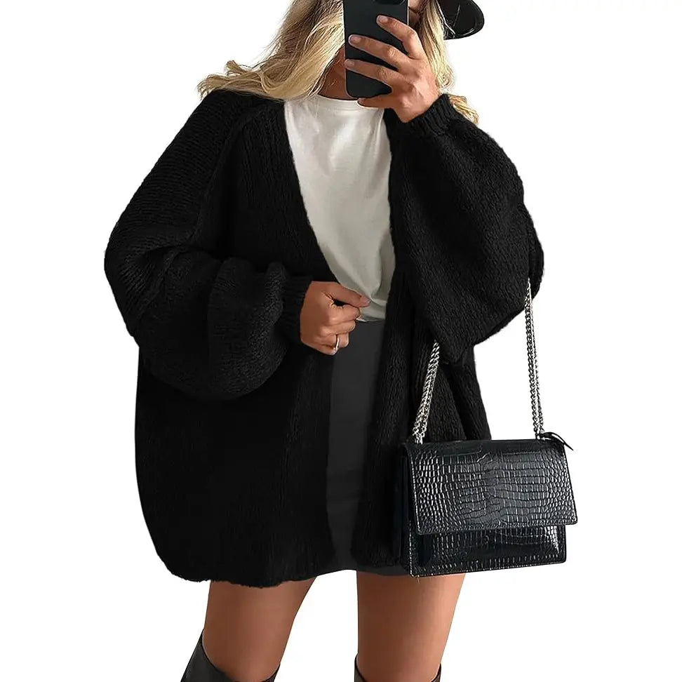Women's Oversized Cardigan Sweater Fall Long Lantern Sleeve Knit Open Front Lightweight Sweater Knitwear Tops(Free shiping)