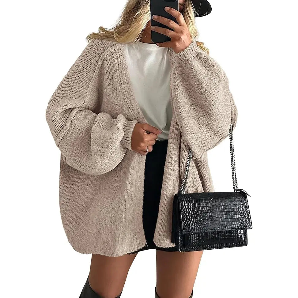 Women's Oversized Cardigan Sweater Fall Long Lantern Sleeve Knit Open Front Lightweight Sweater Knitwear Tops(Free shiping)