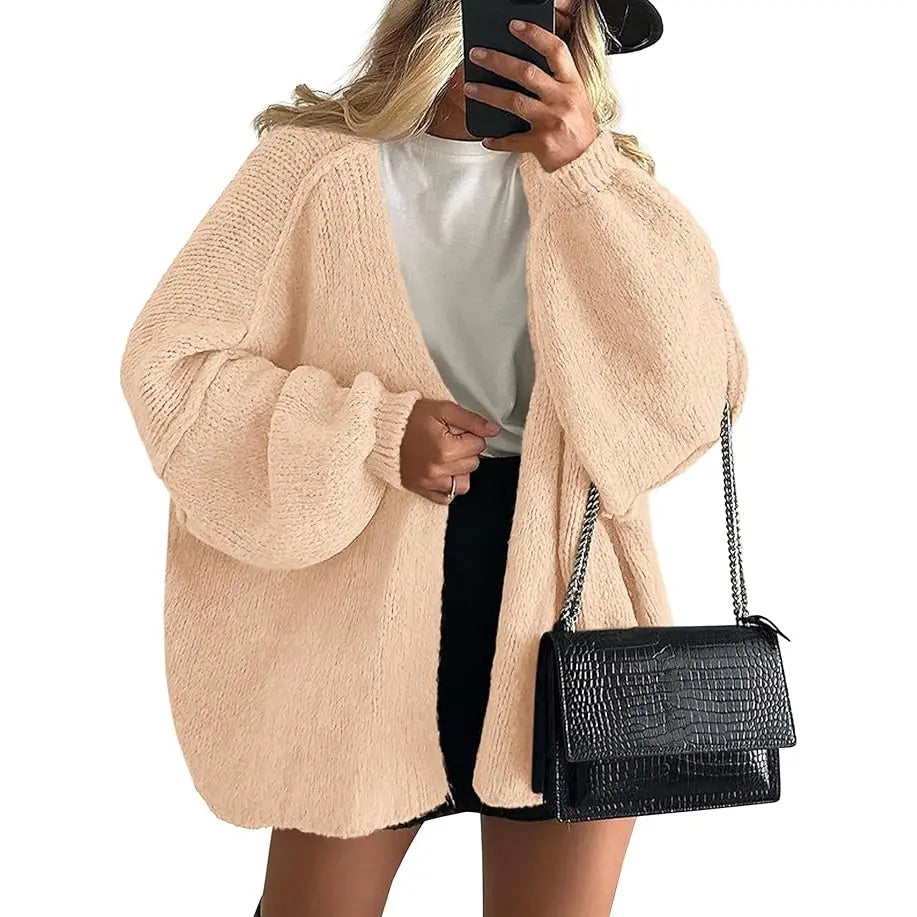 Women's Oversized Cardigan Sweater Fall Long Lantern Sleeve Knit Open Front Lightweight Sweater Knitwear Tops(Free shiping)