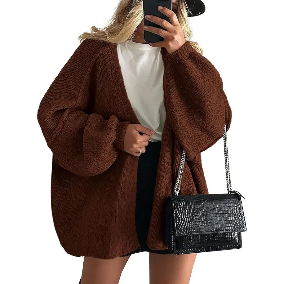 Women's Oversized Cardigan Sweater Fall Long Lantern Sleeve Knit Open Front Lightweight Sweater Knitwear Tops(Free shiping)