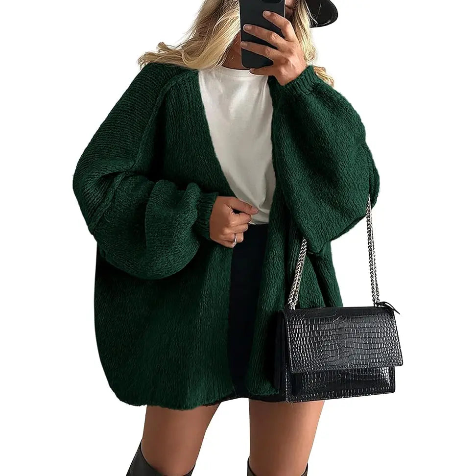 Women's Oversized Cardigan Sweater Fall Long Lantern Sleeve Knit Open Front Lightweight Sweater Knitwear Tops(Free shiping)