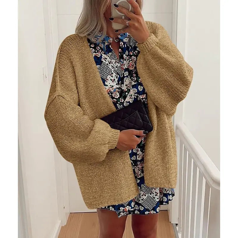 Women's Oversized Cardigan Sweater Fall Long Lantern Sleeve Knit Open Front Lightweight Sweater Knitwear Tops(Free shiping)