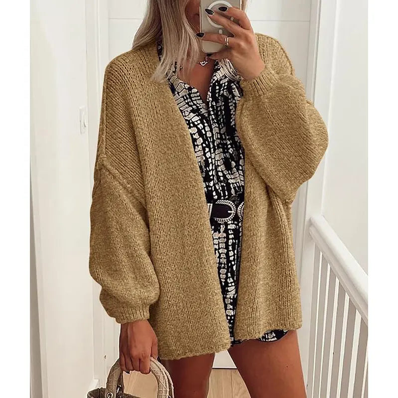 Women's Oversized Cardigan Sweater Fall Long Lantern Sleeve Knit Open Front Lightweight Sweater Knitwear Tops(Free shiping)