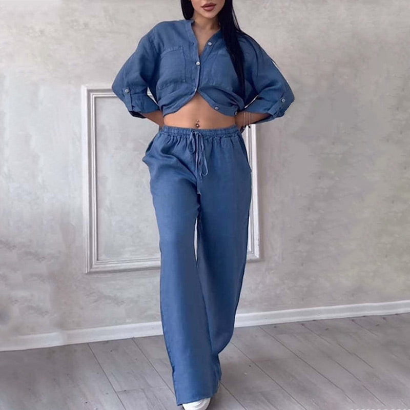 🔥2025 NEW SALES - 50% OFF🔥Women's 2 Piece Outfits Button Down Shirt & Pants
