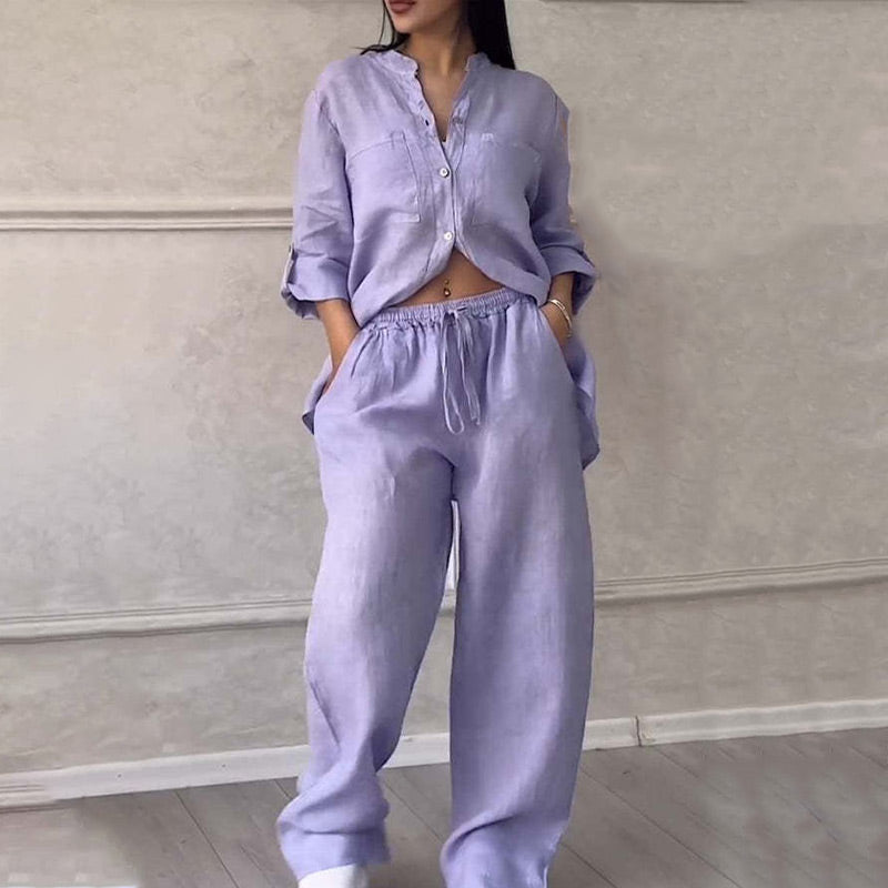 🔥2025 NEW SALES - 50% OFF🔥Women's 2 Piece Outfits Button Down Shirt & Pants