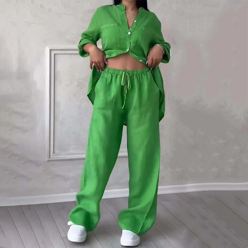 🔥2025 NEW SALES - 50% OFF🔥Women's 2 Piece Outfits Button Down Shirt & Pants