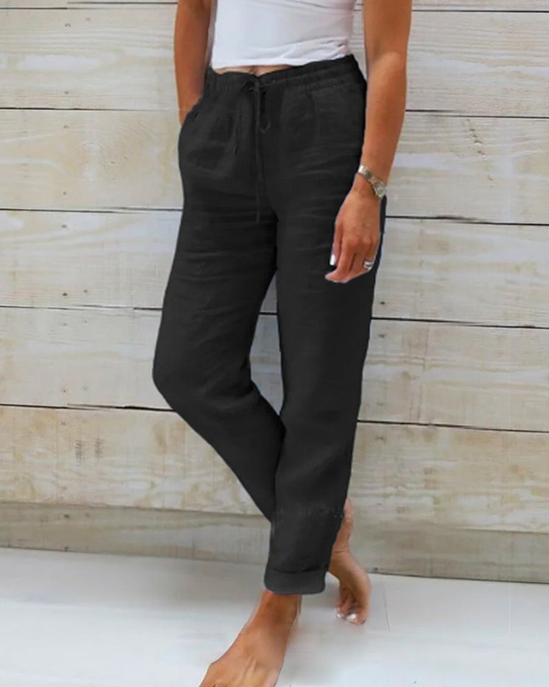 🌸Women's Elastic Waist Cotton Linen Casual Pants