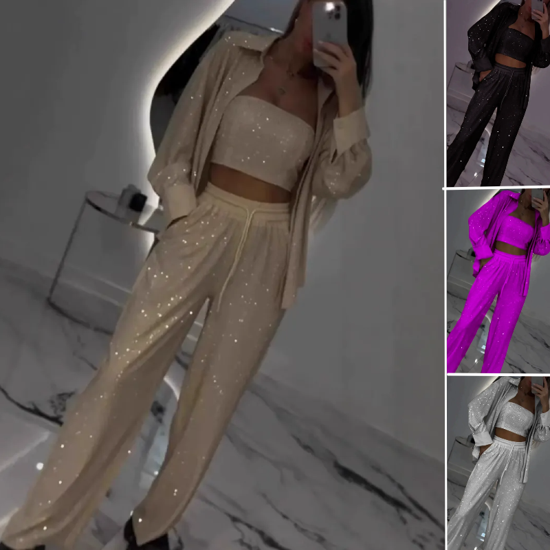 💕2025 HOT 40% OFF SALE 👠Must-Have for Shiny Partiest✨ Dazzling Blazer & Wide-Leg Pants, Stylish and Grand, Perfect for Parties! (3-piece set)