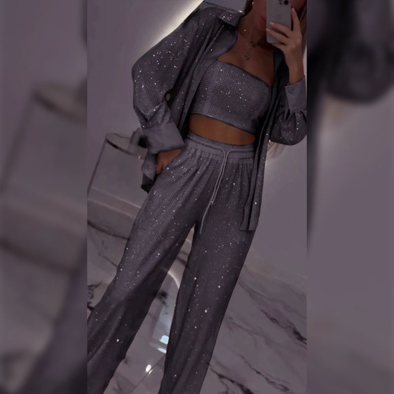 💕2025 HOT 40% OFF SALE 👠Must-Have for Shiny Partiest✨ Dazzling Blazer & Wide-Leg Pants, Stylish and Grand, Perfect for Parties! (3-piece set)