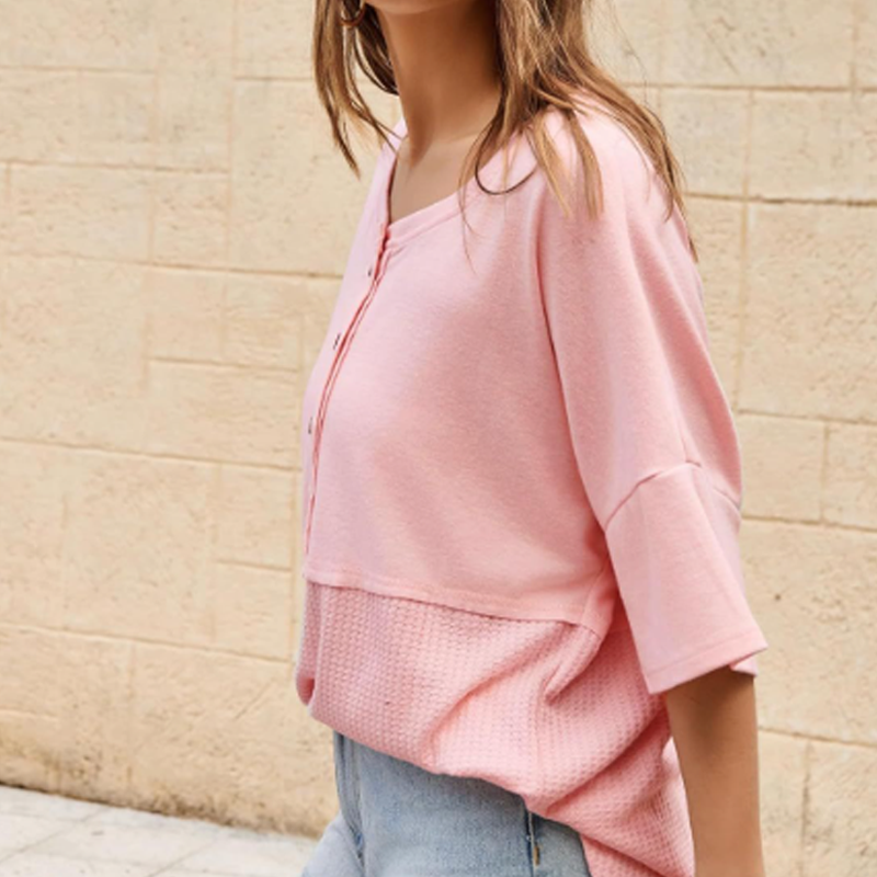 Casual Button Down Waffle Knit Top
