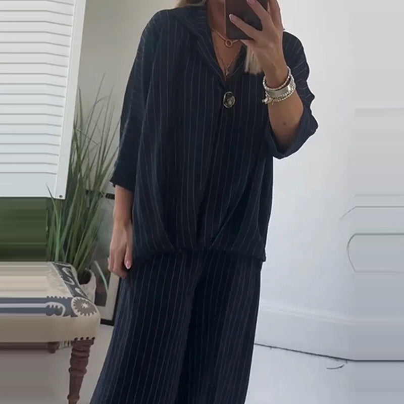 🌙 Women's Striped Top & Wide-Leg Pants 2-Piece Set👚