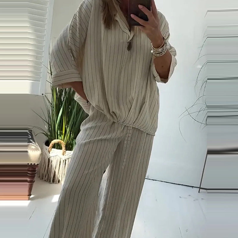 🌙 Women's Striped Top & Wide-Leg Pants 2-Piece Set👚