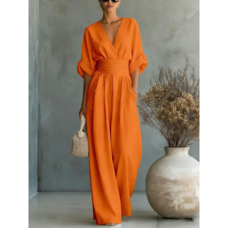 ⌛50% Off💟Women's V-Neck High Waist Wide Leg Jumpsuit