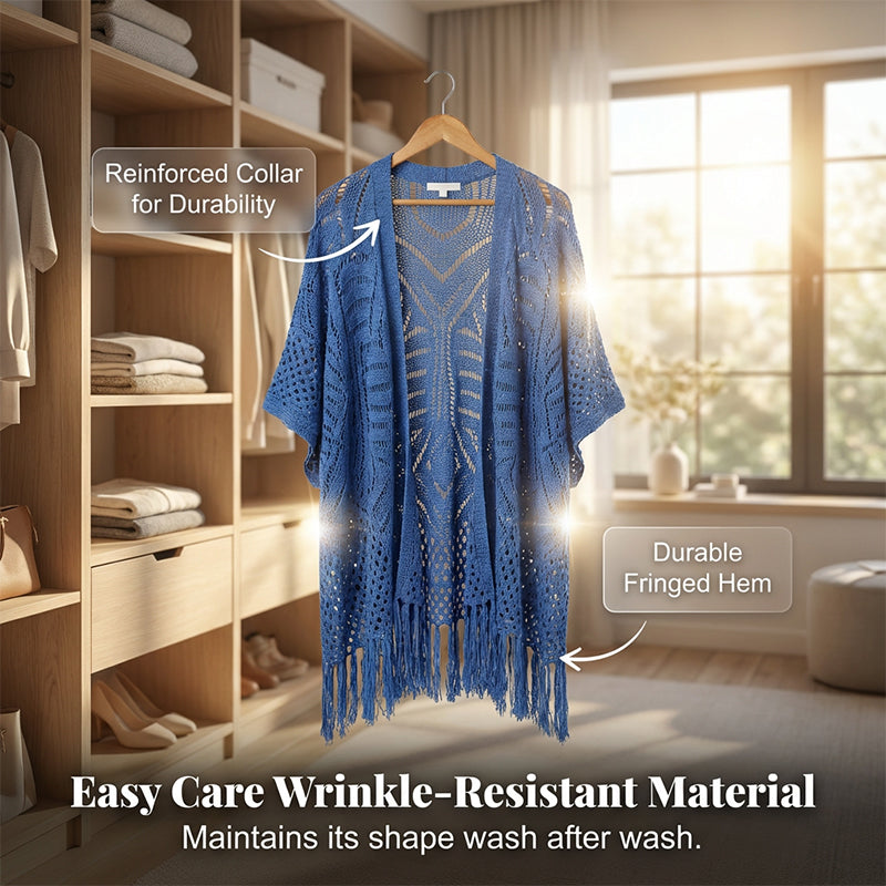 Women’s Oversized Knit Cardigan – Lightweight Crochet Tassel Kimono for Spring & Summer 🌸