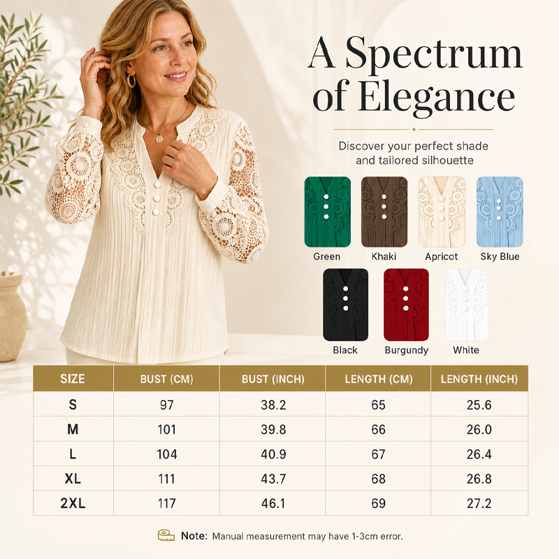 ✨Women's Lace Patchwork V-Neck Long Sleeve Top – Feminine Elegance With Everyday Comfort 🌸