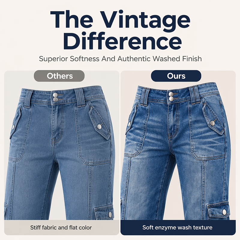 👖 Vintage Cargo Capri Jeans with Drawstring Hem – Functional Pockets & Relaxed Style for City Days