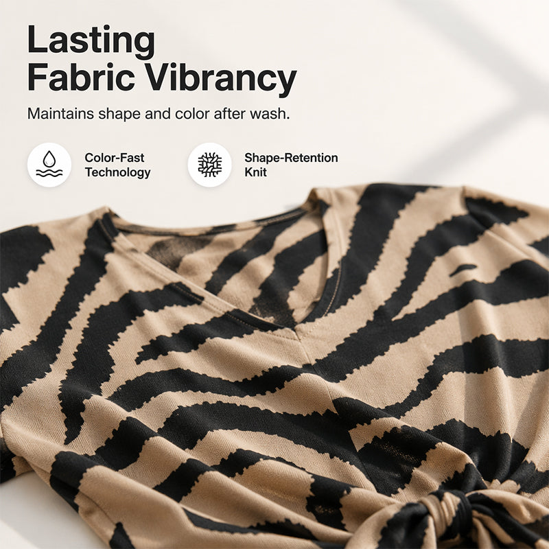 👚 2026 Sale — Over 44,000 Sold! ✨ Women's V‑Neck Tie‑Front Zebra Print T‑Shirt