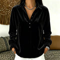 ⏰Last Day Sale 50% Off💃Women's Velvet Long Sleeve Button Down Collar Shirt