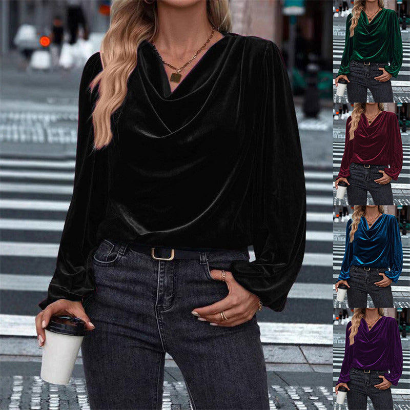 🌸Hot Sale 50% OFF！✨Women's Velvet Cowl Neck Long Sleeve Top