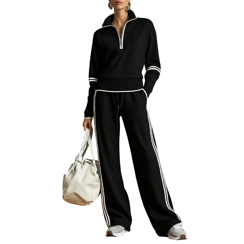 👚Seasonal Style - Half-Zip Top & Wide-Leg Pants Set – Cozy Turtleneck or Breezy V-Neck Styling