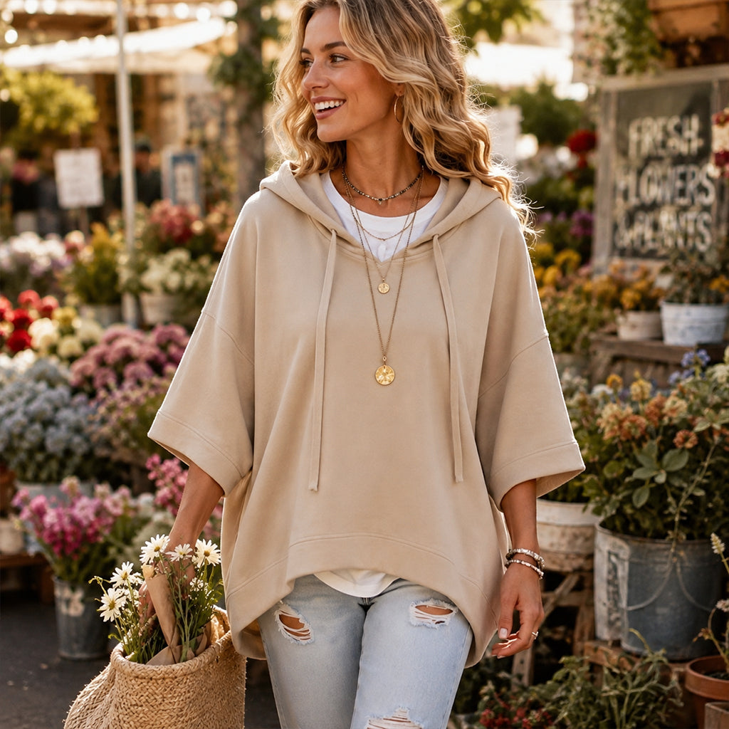 Women's Loose-Fitting Wide-Sleeved Sweatshirt